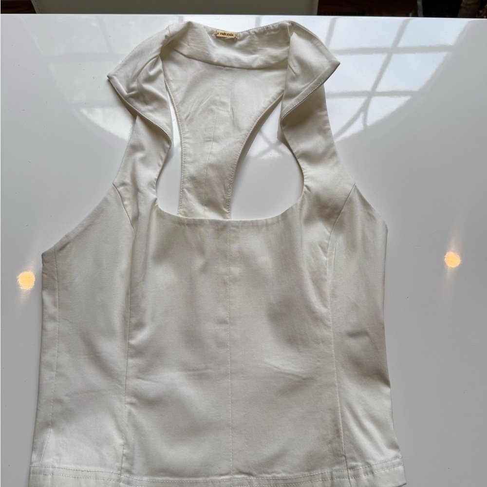 Cult Gaia Cream Sleeveless Tank Top with Cut Out Design